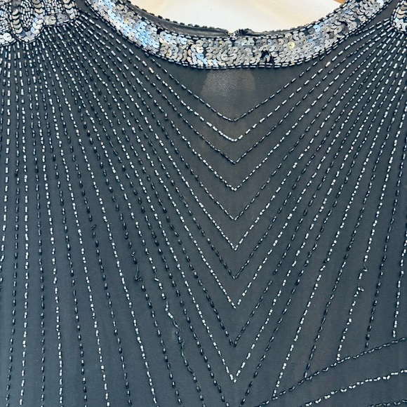 Vintage 80's Oleg Cassini Silk Beaded Sequined Long Evening Gown Black Size 8 - Picture 13 of 16